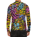 Colorful Zebra Leopard Pattern Print Men's Long Sleeve Rash Guard