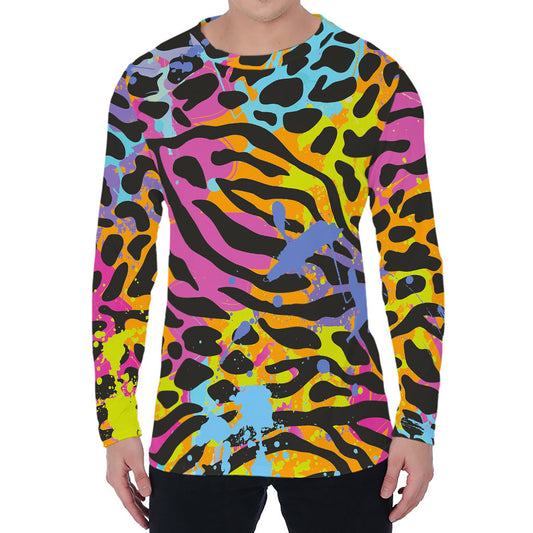 Colorful Zebra Leopard Pattern Print Men's Long Sleeve T-Shirt