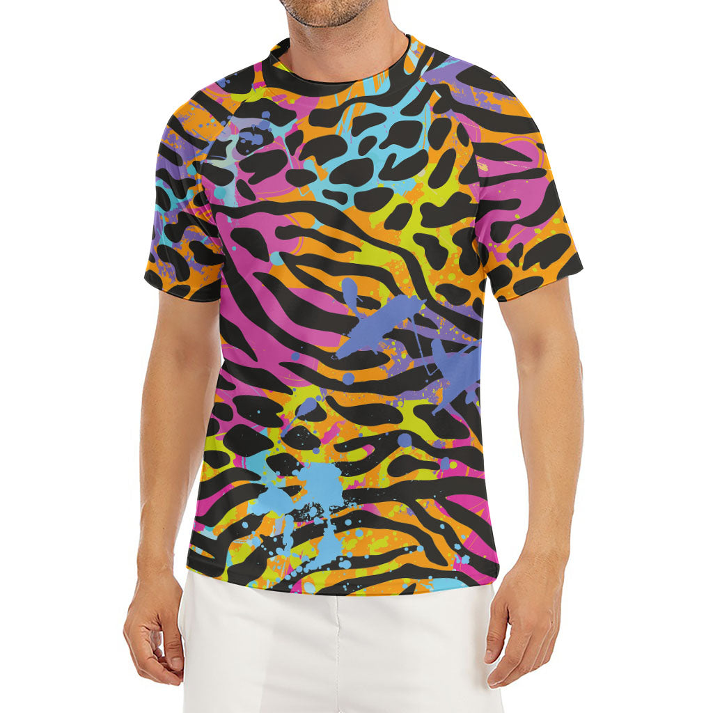 Colorful Zebra Leopard Pattern Print Men's Short Sleeve Rash Guard