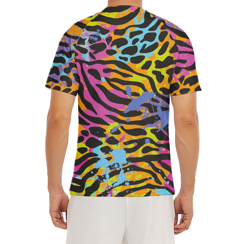 Colorful Zebra Leopard Pattern Print Men's Short Sleeve Rash Guard