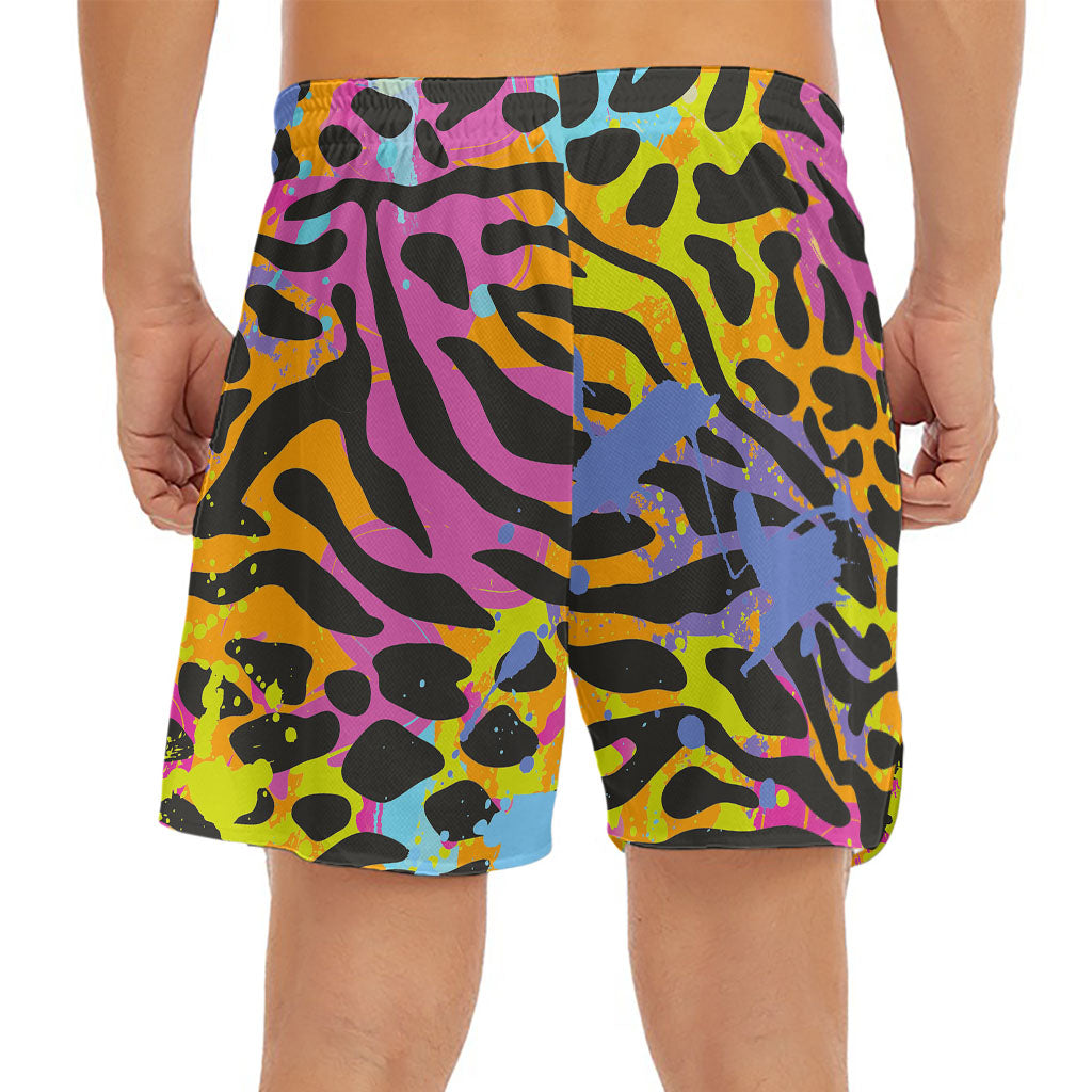 Colorful Zebra Leopard Pattern Print Men's Split Running Shorts
