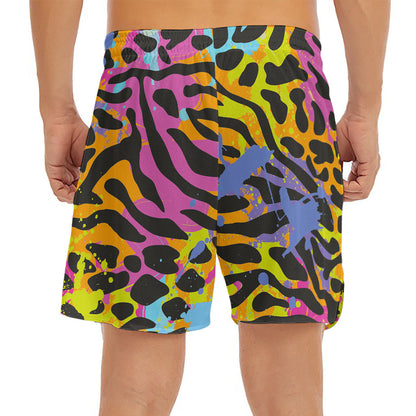 Colorful Zebra Leopard Pattern Print Men's Split Running Shorts