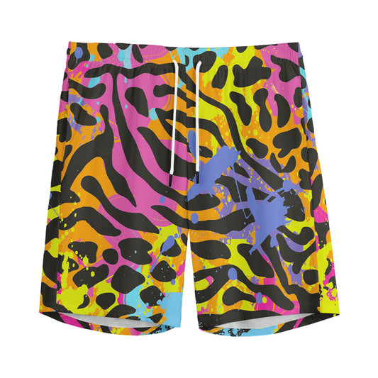 Colorful Zebra Leopard Pattern Print Men's Sports Shorts