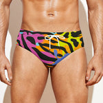 Colorful Zebra Leopard Pattern Print Men's Swim Briefs