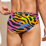 Colorful Zebra Leopard Pattern Print Men's Swim Briefs