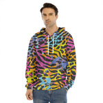 Colorful Zebra Leopard Pattern Print Men's Velvet Pullover Hoodie