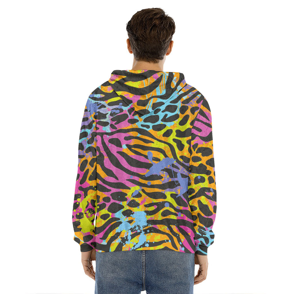 Colorful Zebra Leopard Pattern Print Men's Velvet Pullover Hoodie