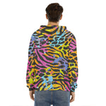 Colorful Zebra Leopard Pattern Print Men's Velvet Pullover Hoodie