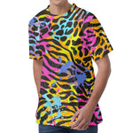 Colorful Zebra Leopard Pattern Print Men's Velvet T-Shirt