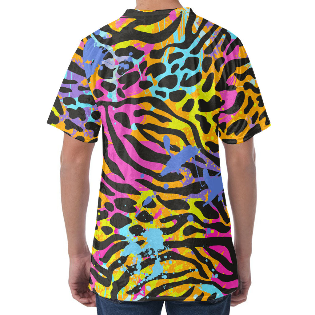 Colorful Zebra Leopard Pattern Print Men's Velvet T-Shirt