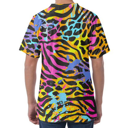 Colorful Zebra Leopard Pattern Print Men's Velvet T-Shirt
