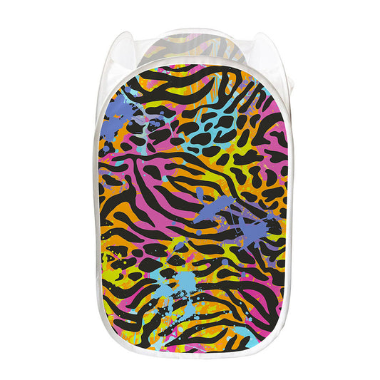 Colorful Zebra Leopard Pattern Print Mesh Laundry Hamper