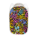 Colorful Zebra Leopard Pattern Print Mesh Laundry Hamper