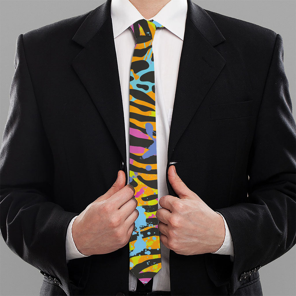Colorful Zebra Leopard Pattern Print Necktie