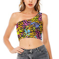 Colorful Zebra Leopard Pattern Print One Shoulder Crop Top
