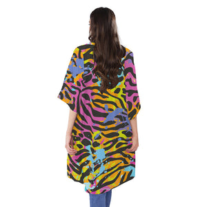 Colorful Zebra Leopard Pattern Print Open Front Beach Cover Up