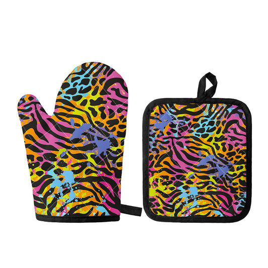 Colorful Zebra Leopard Pattern Print Oven Mitt And Pot Holder Set