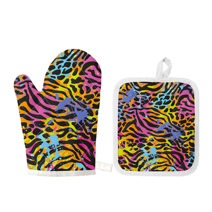 Colorful Zebra Leopard Pattern Print Oven Mitt And Pot Holder Set