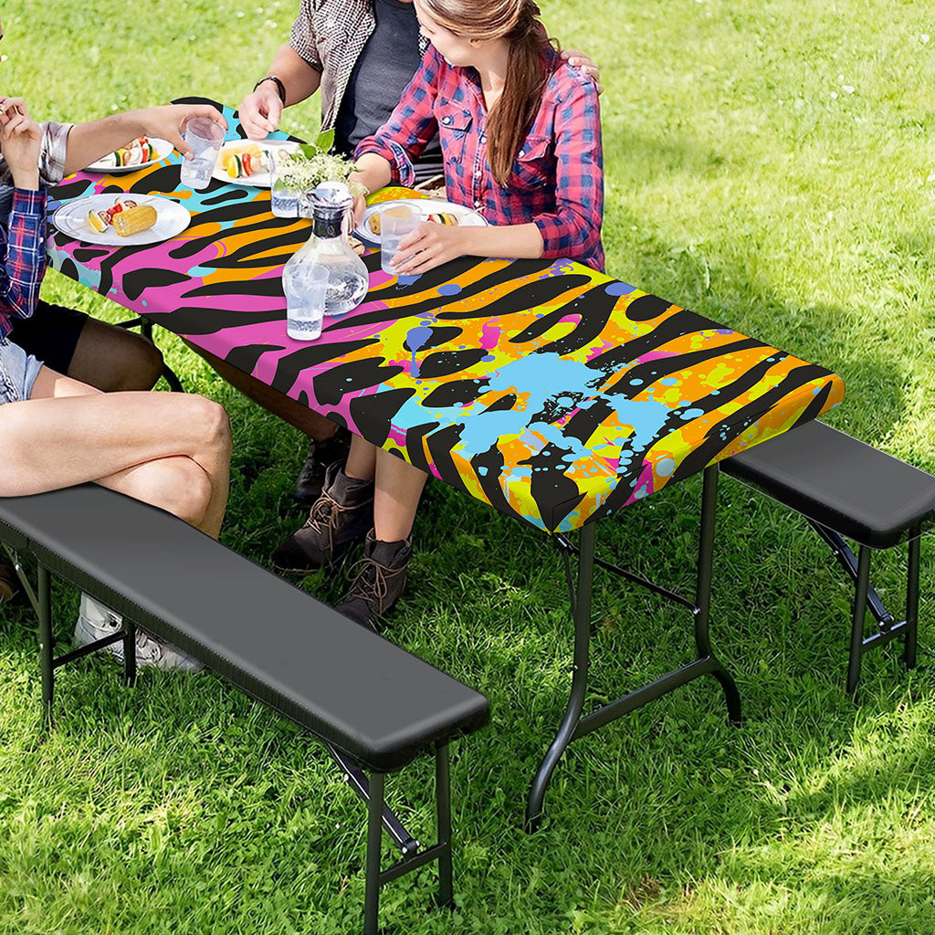 Colorful Zebra Leopard Pattern Print Picnic Table Cover