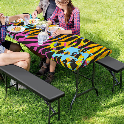 Colorful Zebra Leopard Pattern Print Picnic Table Cover