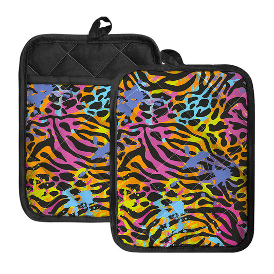 Colorful Zebra Leopard Pattern Print Pot Holders With Pocket