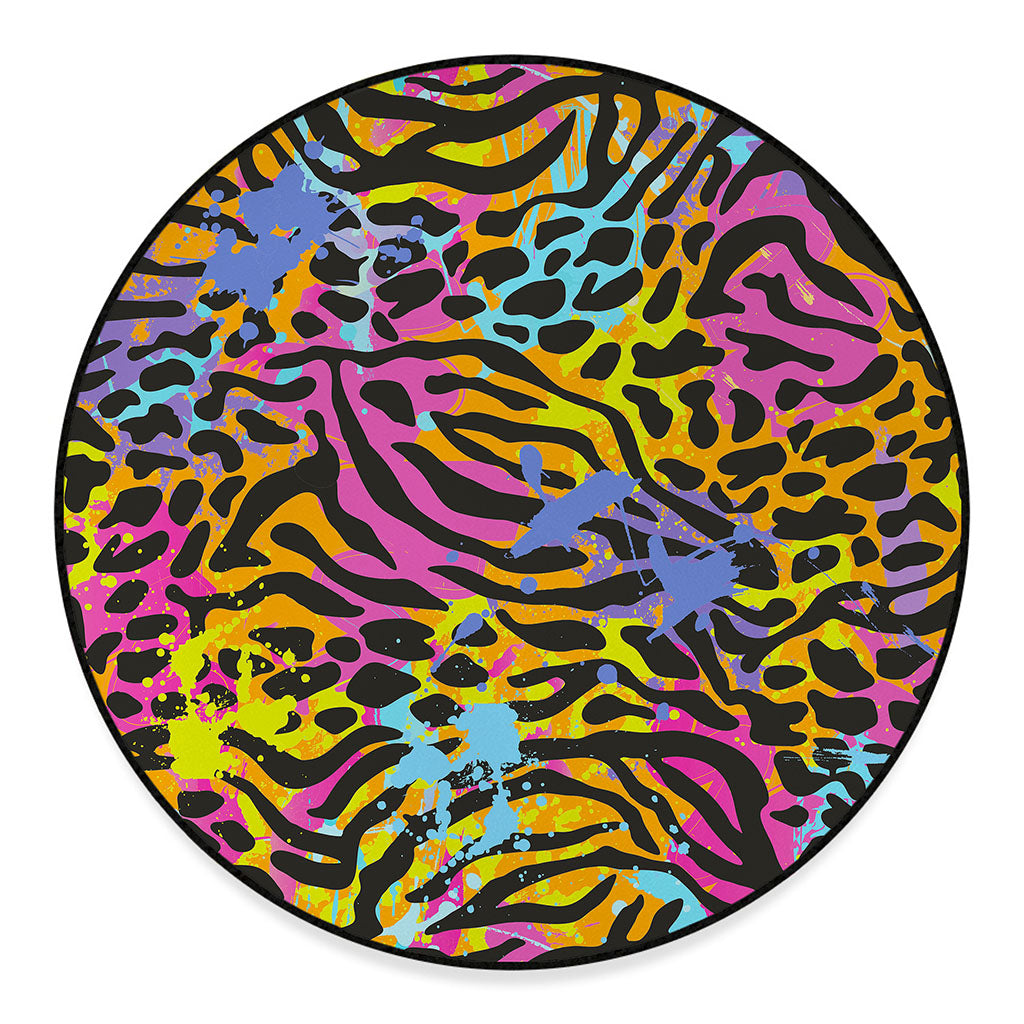 Colorful Zebra Leopard Pattern Print Round Floor Mat