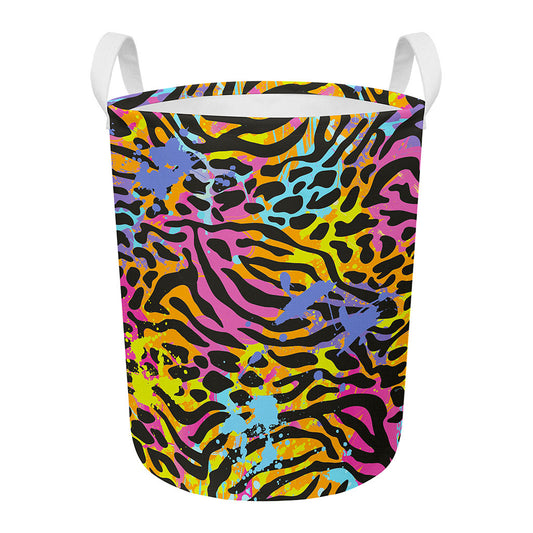Colorful Zebra Leopard Pattern Print Round Laundry Basket