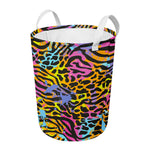 Colorful Zebra Leopard Pattern Print Round Laundry Basket