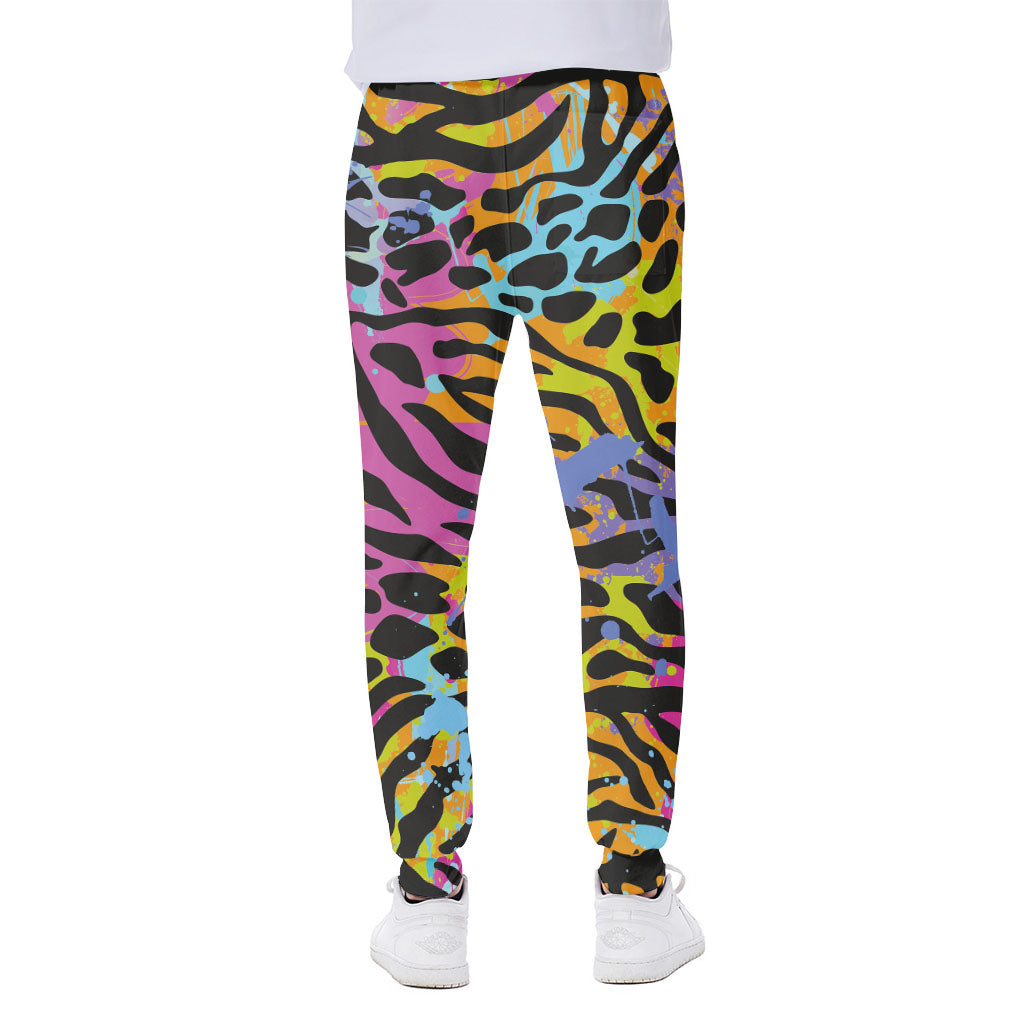 Colorful Zebra Leopard Pattern Print Scuba Joggers