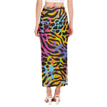 Colorful Zebra Leopard Pattern Print Side Slit Maxi Skirt