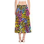 Colorful Zebra Leopard Pattern Print Side Slit Midi Skirt