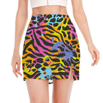 Colorful Zebra Leopard Pattern Print Side Slit Mini Skirt