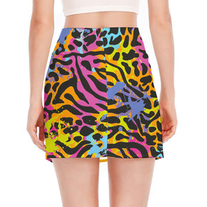 Colorful Zebra Leopard Pattern Print Side Slit Mini Skirt