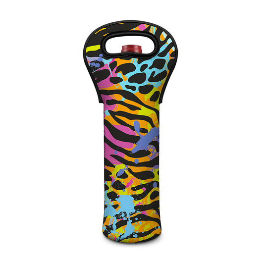 Colorful Zebra Leopard Pattern Print Single Neoprene Wine Tote
