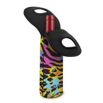 Colorful Zebra Leopard Pattern Print Single Neoprene Wine Tote