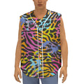 Colorful Zebra Leopard Pattern Print Sleeveless Baseball Jersey