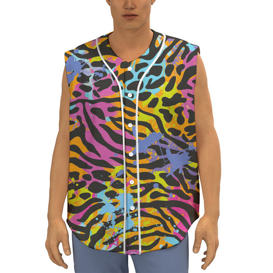 Colorful Zebra Leopard Pattern Print Sleeveless Baseball Jersey