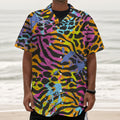 Colorful Zebra Leopard Pattern Print Textured Short Sleeve Shirt