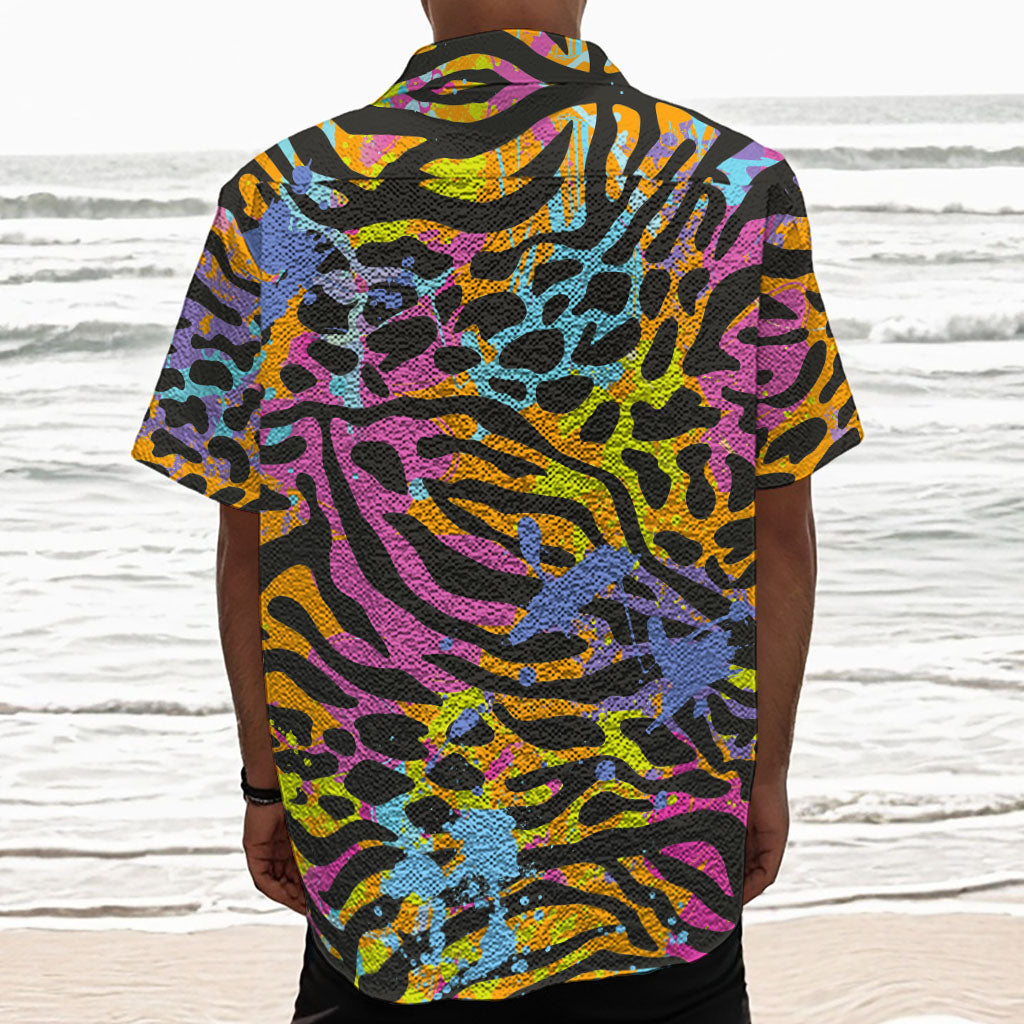 Colorful Zebra Leopard Pattern Print Textured Short Sleeve Shirt