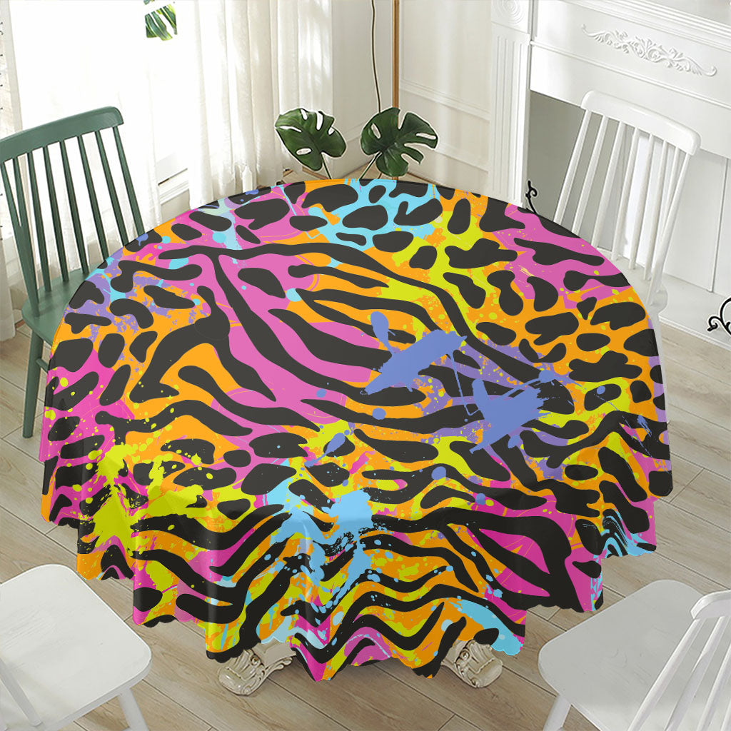 Colorful Zebra Leopard Pattern Print Waterproof Round Tablecloth