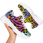 Colorful Zebra Leopard Pattern Print White Chunky Shoes