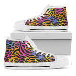 Colorful Zebra Leopard Pattern Print White High Top Sneakers