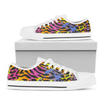 Colorful Zebra Leopard Pattern Print White Low Top Sneakers