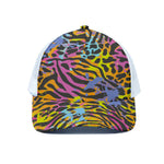 Colorful Zebra Leopard Pattern Print White Mesh Trucker Cap
