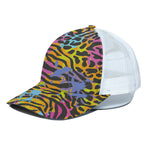 Colorful Zebra Leopard Pattern Print White Mesh Trucker Cap