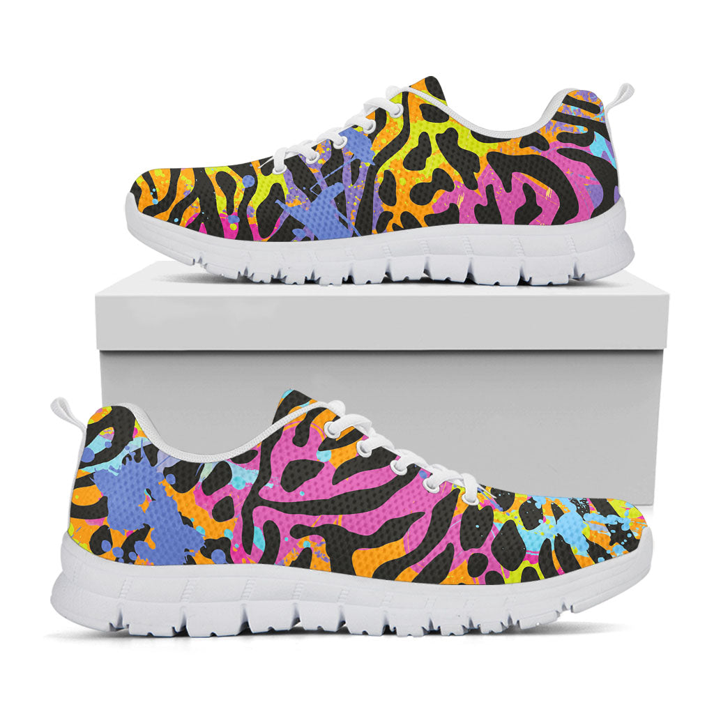 Colorful Zebra Leopard Pattern Print White Running Shoes