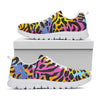 Colorful Zebra Leopard Pattern Print White Running Shoes