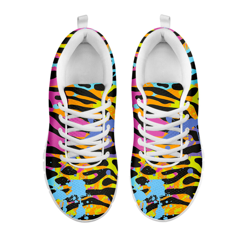 Colorful Zebra Leopard Pattern Print White Running Shoes