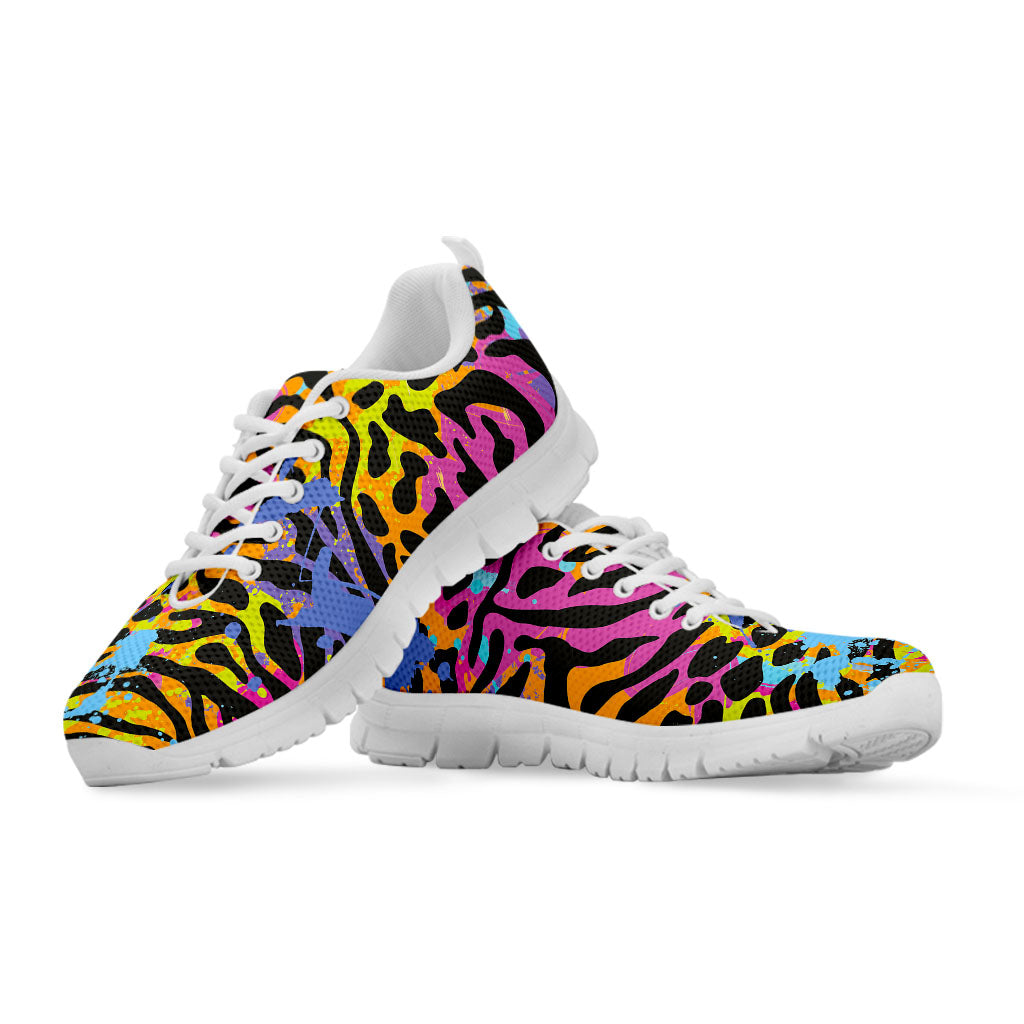 Colorful Zebra Leopard Pattern Print White Running Shoes