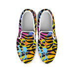 Colorful Zebra Leopard Pattern Print White Slip On Sneakers